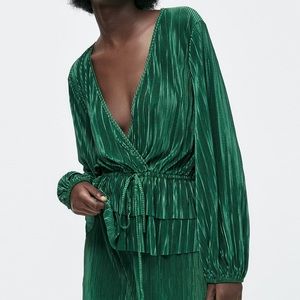 Emerald green pleated top